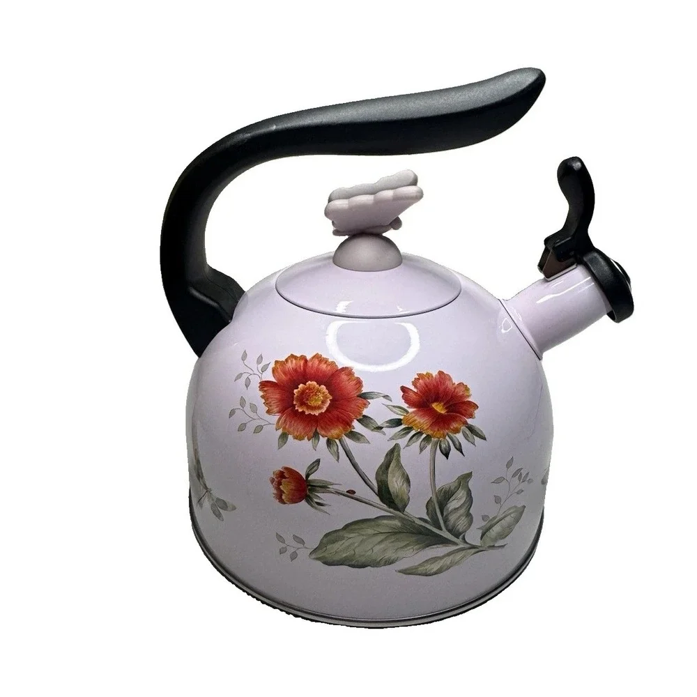 Lenox March Meadow Lavender Floral Whistling Stove Top Tea Kettle, 8 Cup